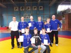 iš kairės: treneris Nerijus Peleckis, Justas Augustis, Donatas Rimkus, Dainius Rimkus, Aurimas Kuoris, treneris Saulius Jurčys, priklaupę iš kairės: Vilius Povilaitis, Mantas Nemeikša ir Kipras Leščiauskas.